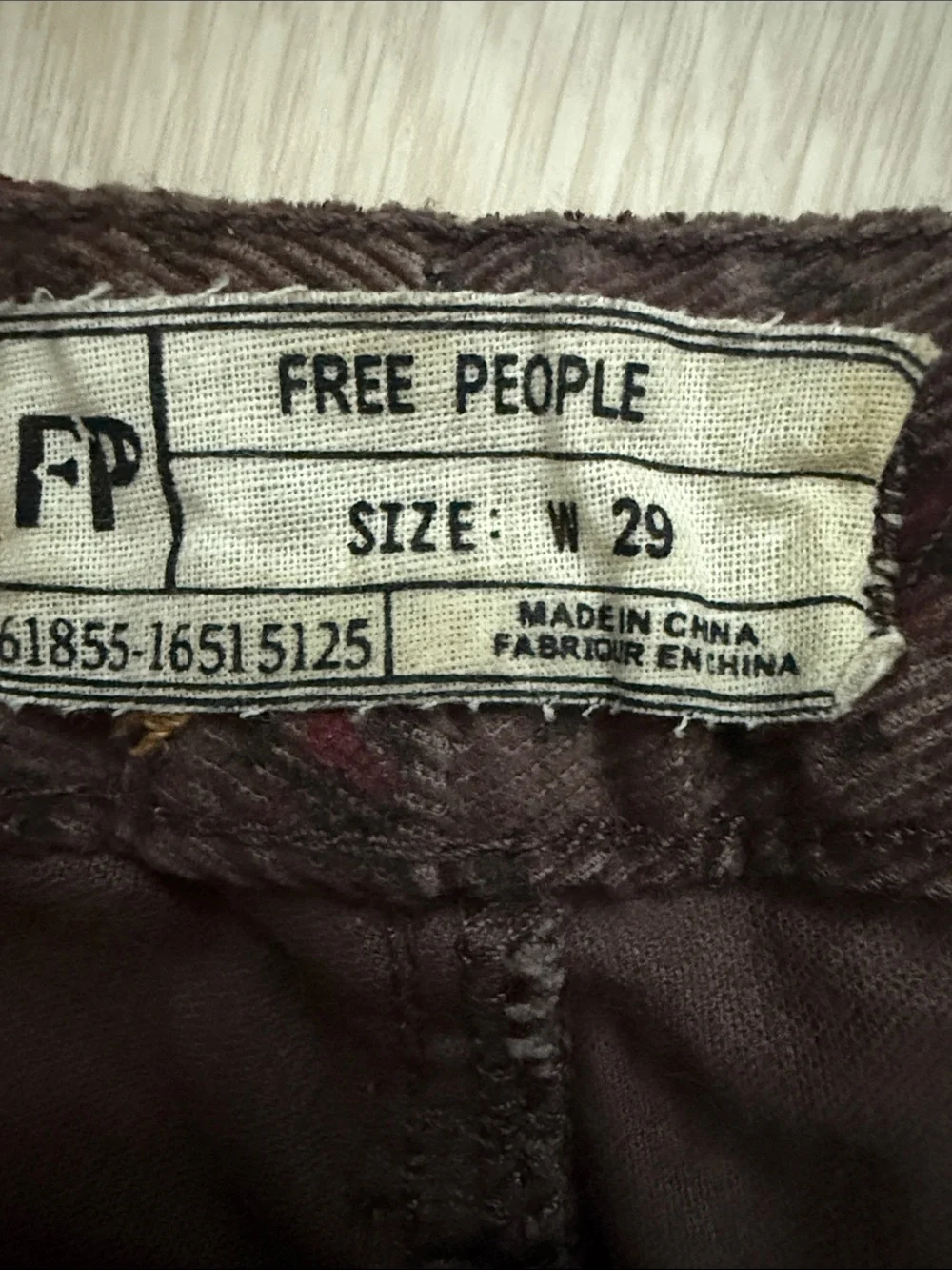 Free People Dark Brown Corduroy Burgundy Floral-Textured Skinny Chinos
